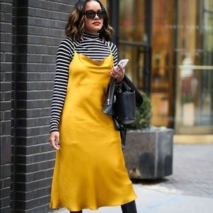 Satin mustard yellow dress